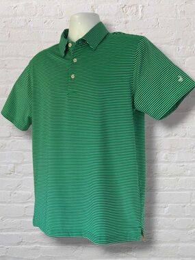 Michel Rouen Performance Golf Polo Green Stripe Stretch Men’s Medium